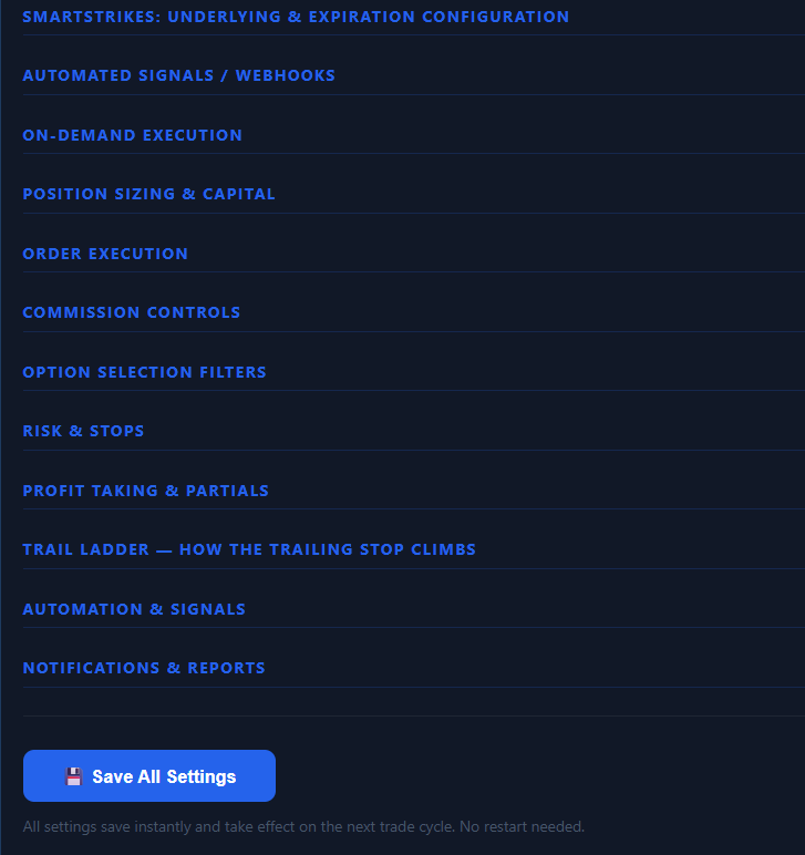 SmarterStrike configuration panels